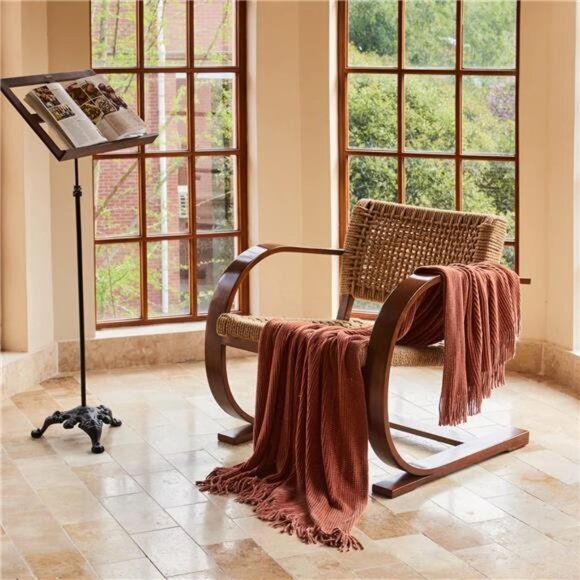 Fall Throw Blanket for Couch-Soft Boho Bed Throw Blankets, Cozy Burnt Orange - Picture 3 of 6